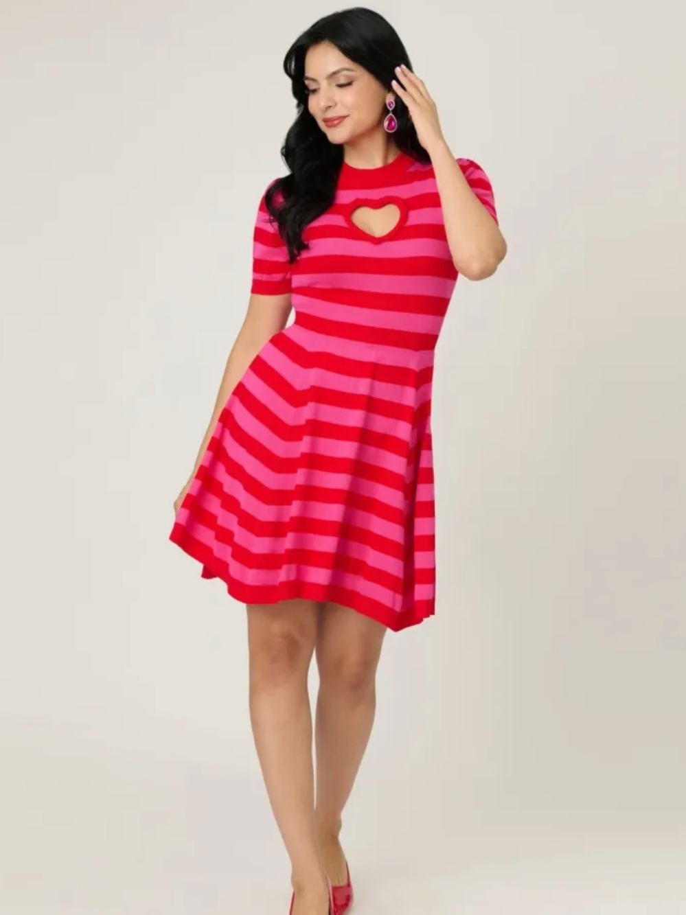 smak parlour Pink & Red Stripe Heart Knit Dress XL